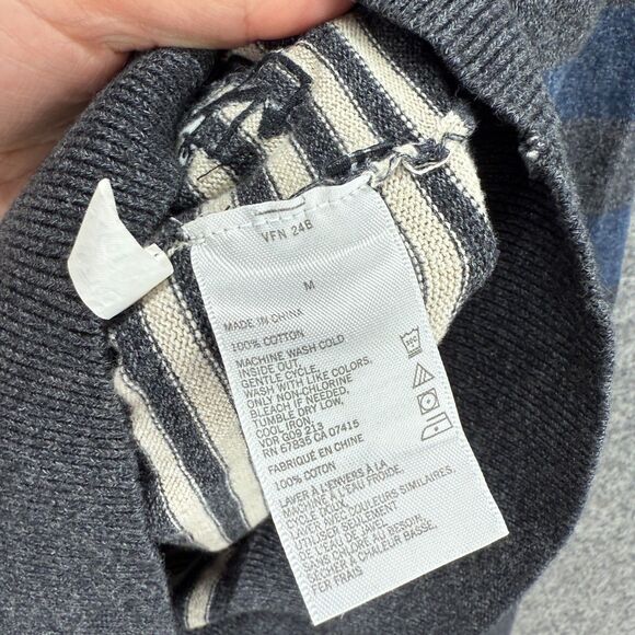 Nautica Sweater Pullover Men M Medium Gray Striped Button Knit Long Sleeve - Picture 4 of 7